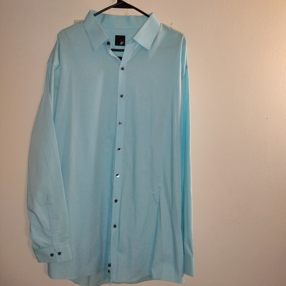 J. Ferrar Slim Fit Light Blue Dress Shirt Men XXL 18-18.5 36/37 Cotton Blend